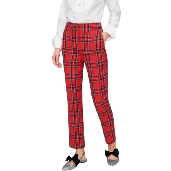 J. Crew Cameron High Rise Red Plaid Pants Size 0 - Picture 1 of 9